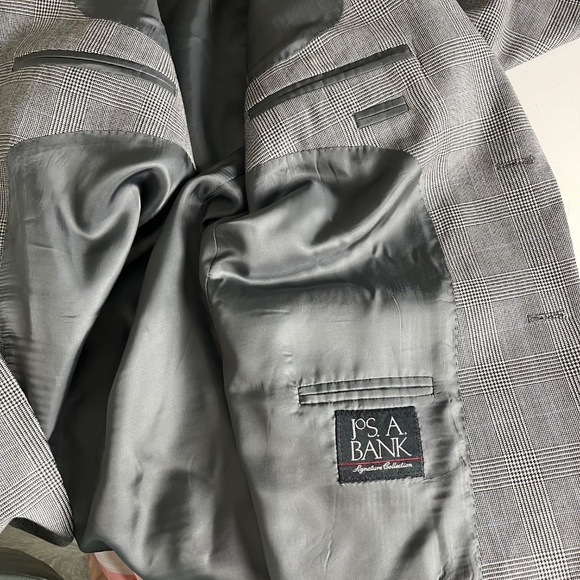 Jos A Bank Signature Black & White Glencheck Blazer Suit Jacket Mens 46R Wool - Picture 10 of 11